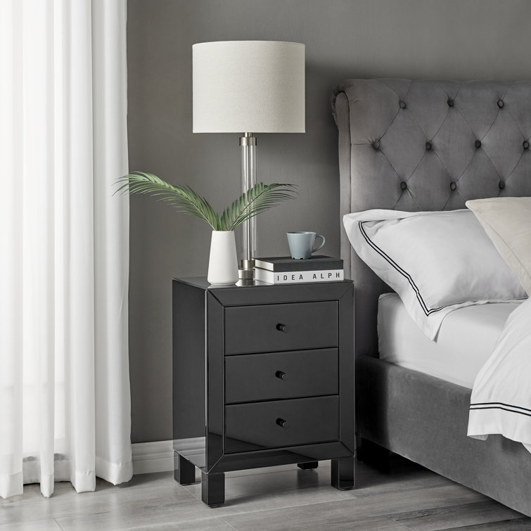 Mackynsie Mirrored Bedside Cabinet With 3 Drawers Modern Luxury Bedside Table Nightstand